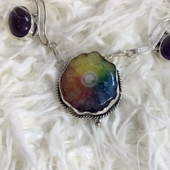 RAINBOW SOLAR AGATE NECKLACE 18” STERLING SILVER - Picture 7 of 16